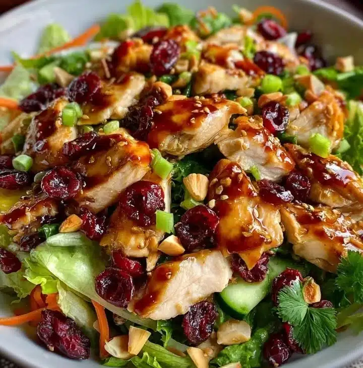 Asian Chicken Cranberry Salad with vibrant ingredients and textures