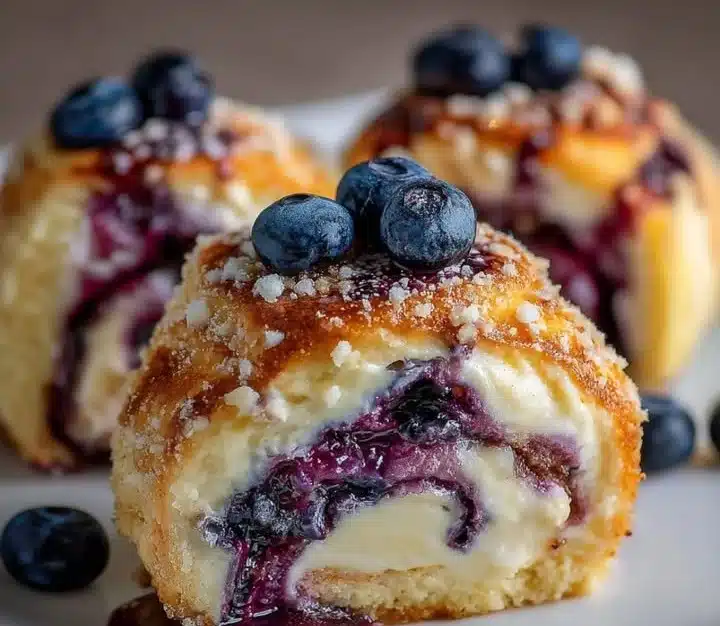 Blueberry Cheesecake Rolls 1 Delicious blueberry cheesecake rolls with creamy filling and fresh blueberries