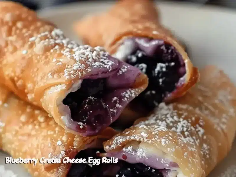 Blueberry Cream Cheese Egg Rolls 1 Delicious blueberry cream cheese egg rolls served on a plate