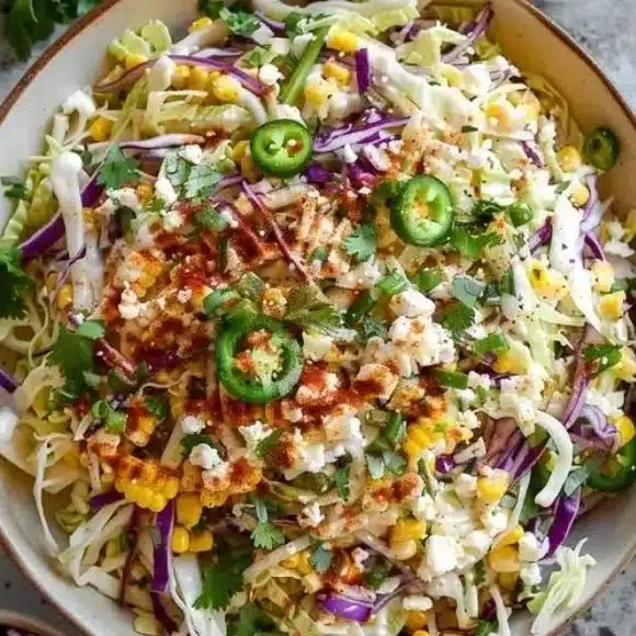 Mexican Street Corn Coleslaw 1 Bowl of Mexican Street Corn Coleslaw with colorful ingredients
