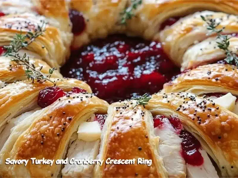 Savory Turkey and Cranberry Crescent Ring on a platter