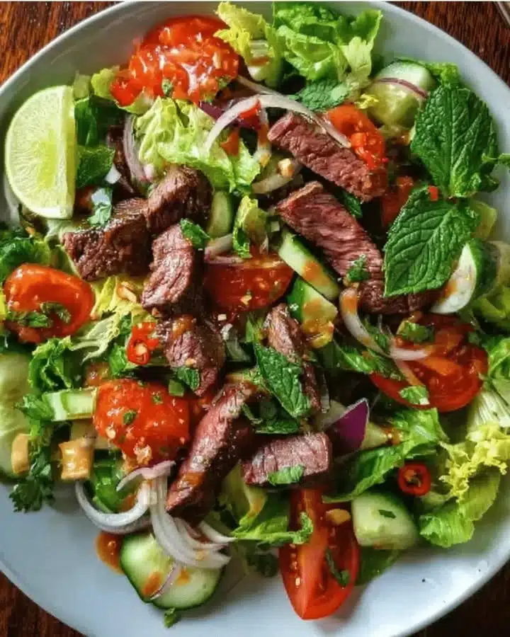 Thai Beef Salad 1 Delicious Thai Beef Salad with fresh vegetables and herbs
