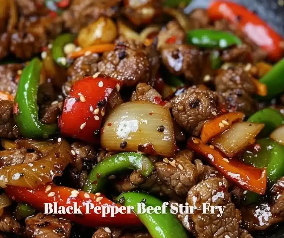 Black Pepper Beef Stir-Fry 1 Delicious black pepper beef stir-fry served in a bowl with vibrant vegetables.