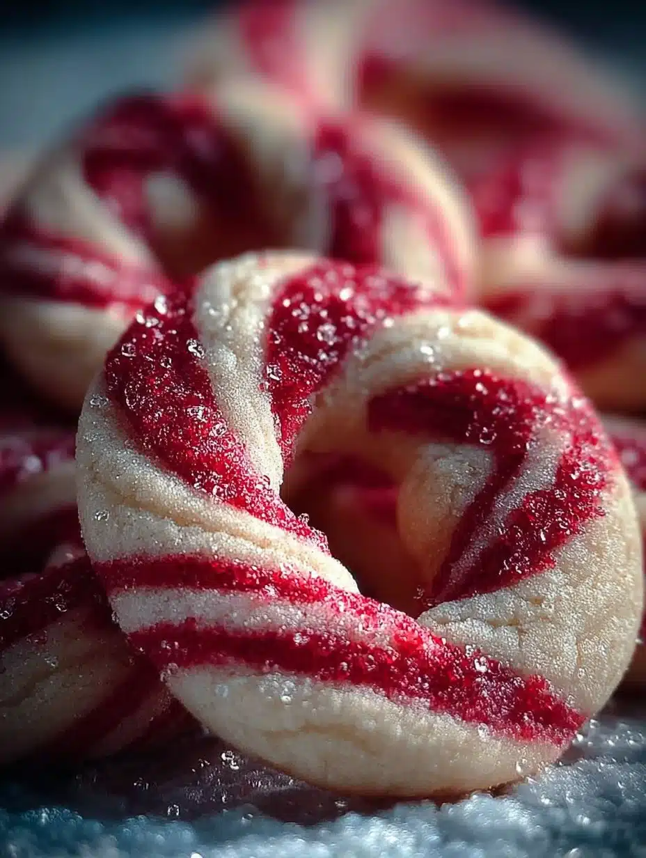 Candy Cane Cookies 1 A batch of colorful Candy Cane Cookies decorated with minty candy cane pieces.
