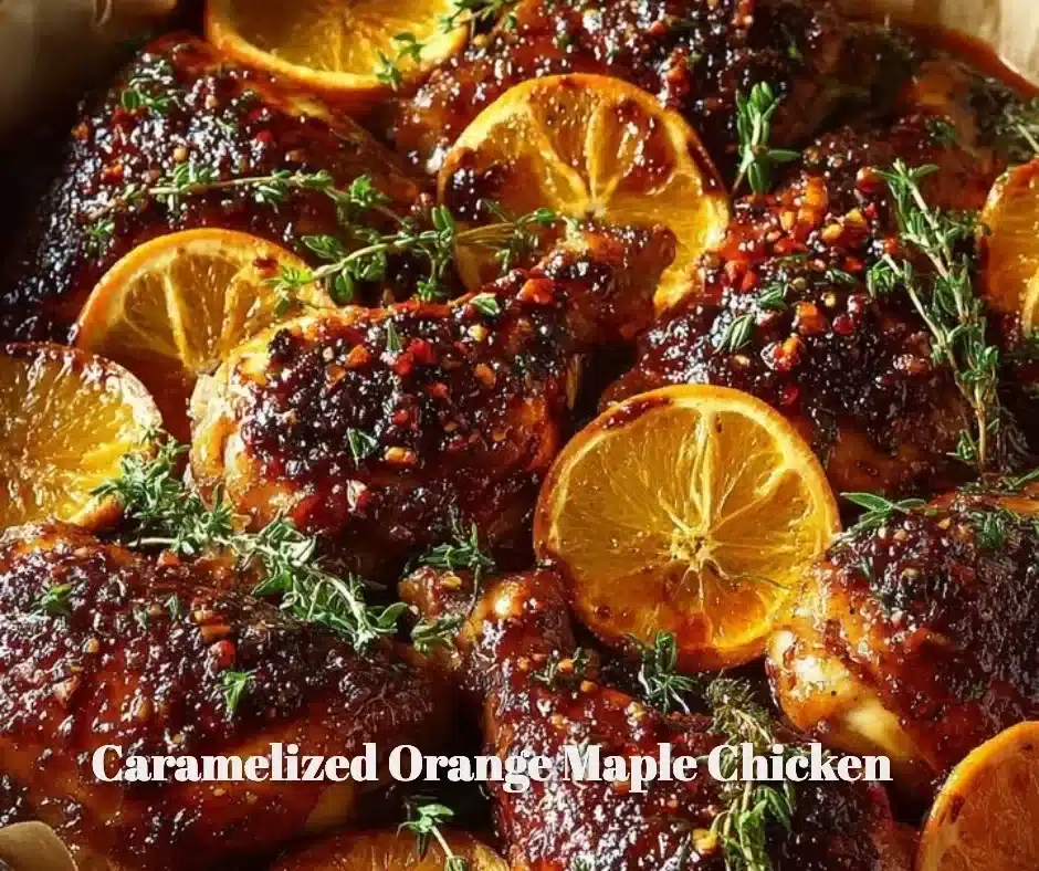 Caramelized orange maple chicken with a rich glaze served on a plate