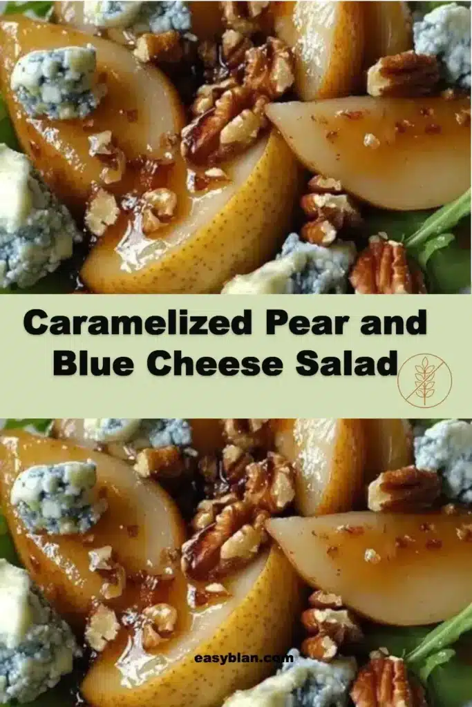 Caramelized Pear and Blue Cheese Salad with mixed greens and walnuts