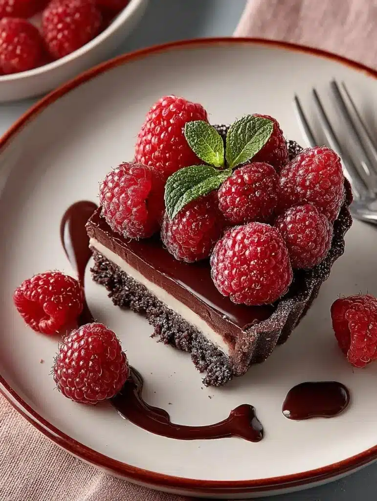 Delicious Chocolate Raspberry Tart with fresh raspberries and chocolate ganache