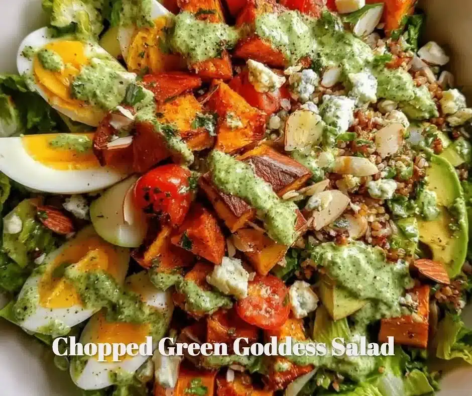 Chopped Green Goddess Salad 1 Chopped Green Goddess Salad with fresh vegetables and creamy dressing
