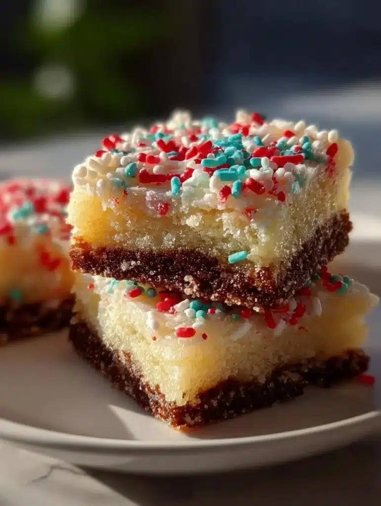 Christmas Vanilla Bean Sugar Cookie Bars topped with festive sprinkles