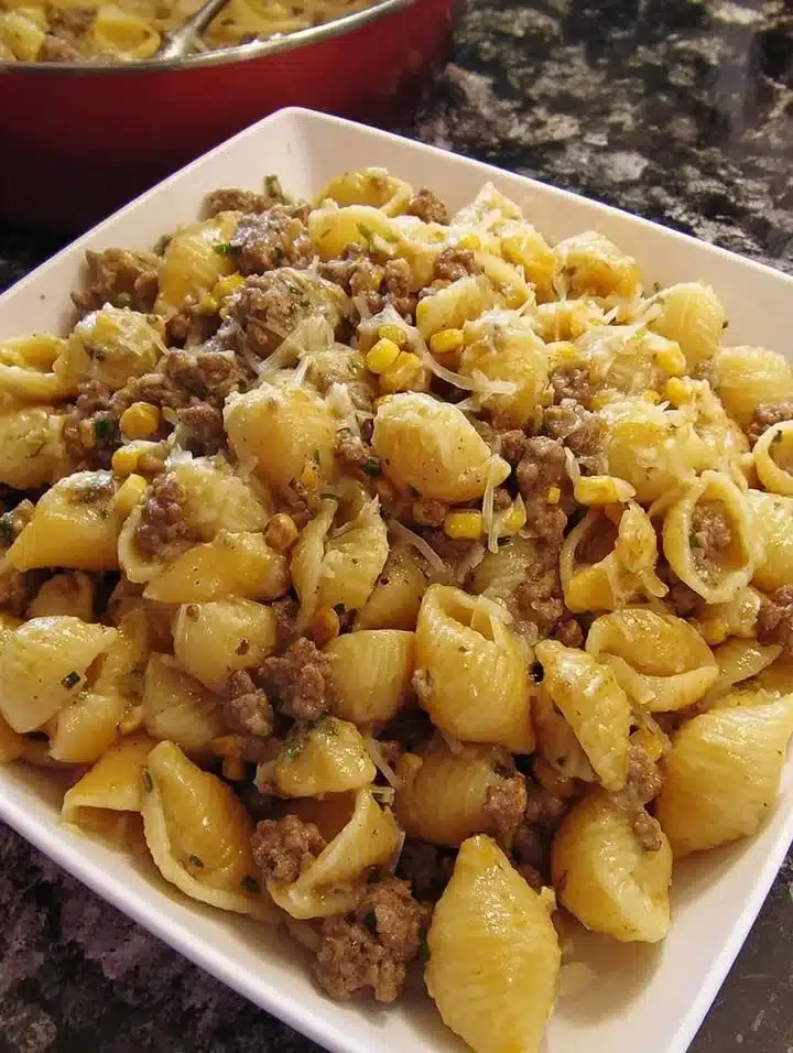 Corn & Sausage Shells dish showcasing flavors and textures