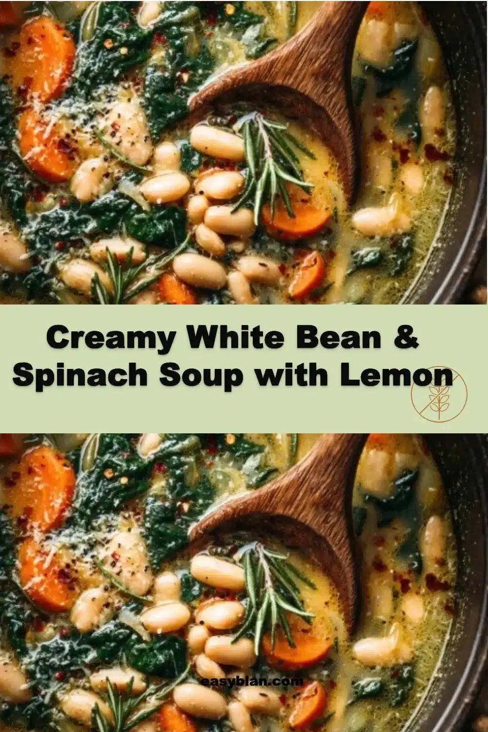 Creamy White Bean & Spinach Soup with Lemon 1 Bowl of creamy white bean soup with spinach and lemon garnished with herbs