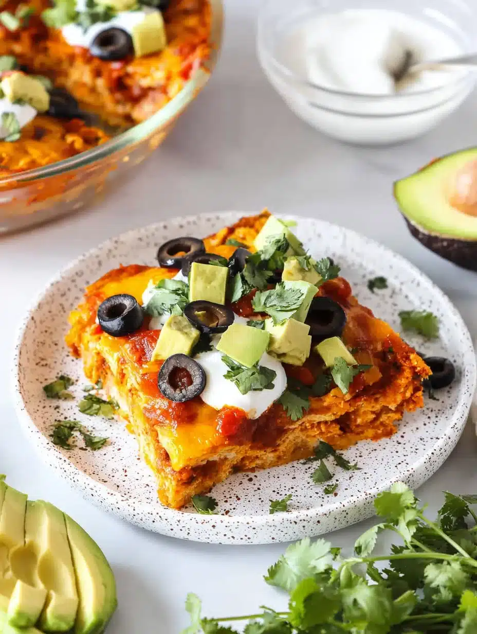 Crustless Taco Pie 1 Delicious crustless taco pie topped with cheese, tomatoes, and avocado.
