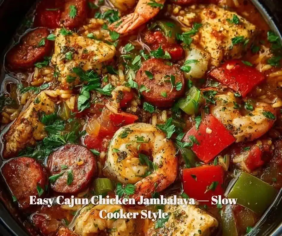 Delicious Cajun Chicken Jambalaya slow cooker recipe with vibrant colors and spices