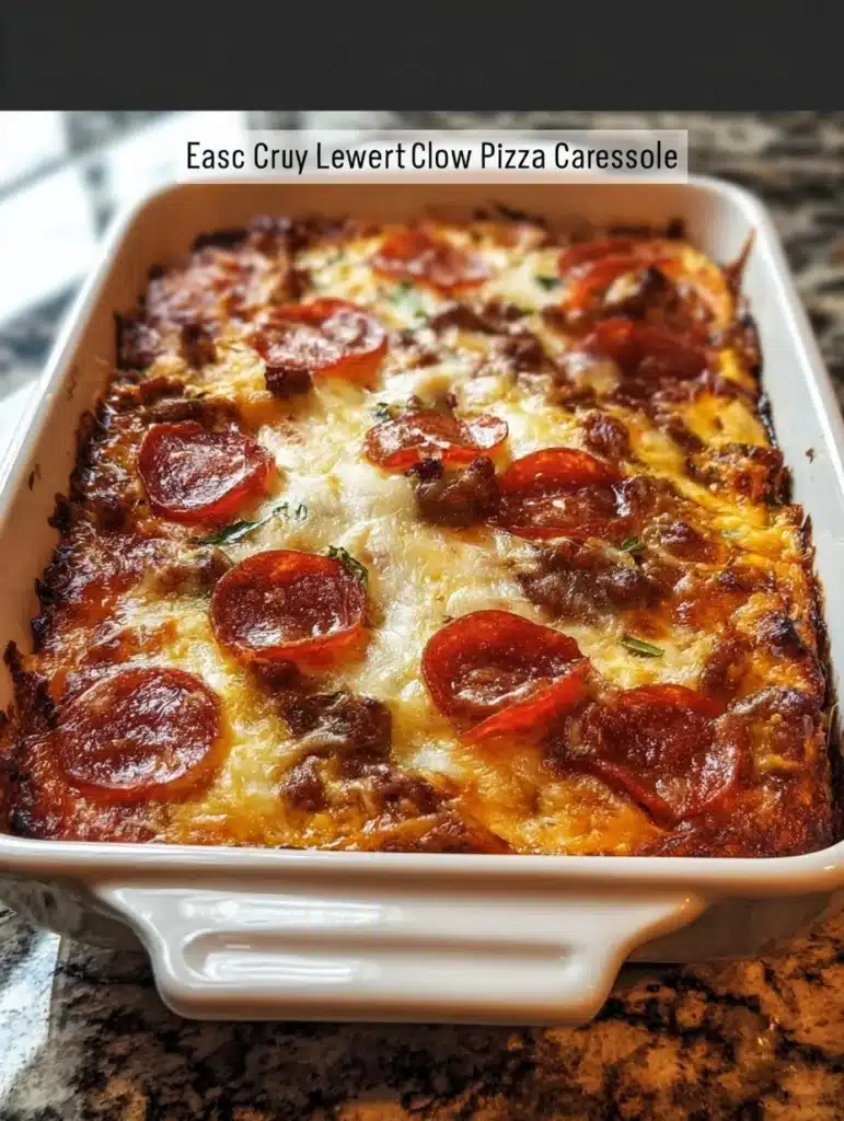 Easy Low Carb Pizza Casserole topped with cheese and vegetables for a healthy meal