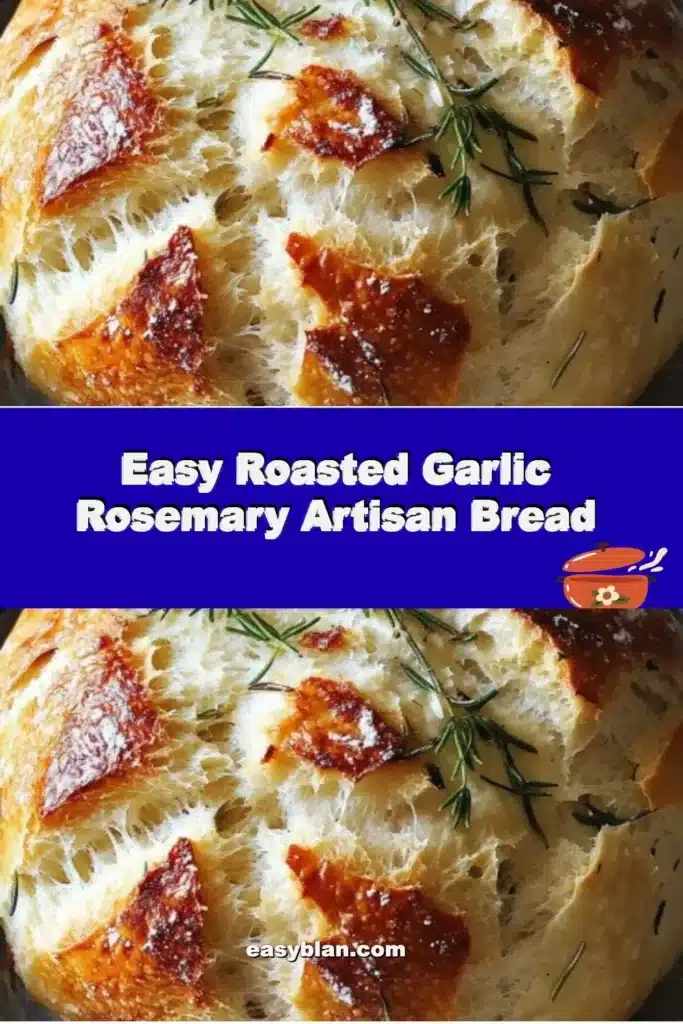 Freshly baked roasted garlic rosemary artisan bread with a golden crust