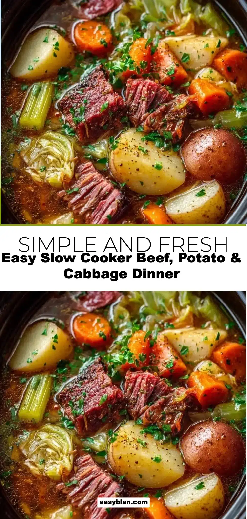 Easy Slow Cooker Beef, Potato & Cabbage Dinner 1 Slow cooker beef, potato, and cabbage dinner in a bowl