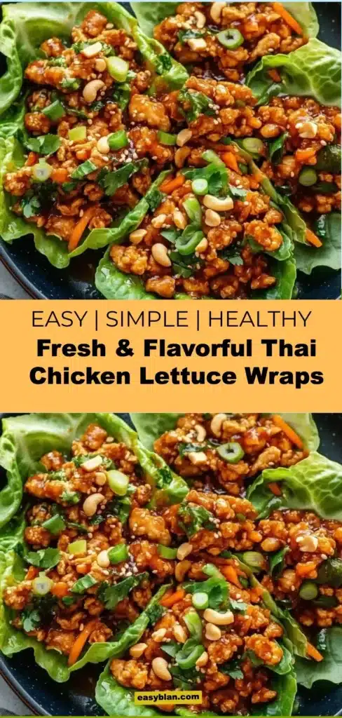 Delicious Thai chicken lettuce wraps with fresh vegetables and herbs