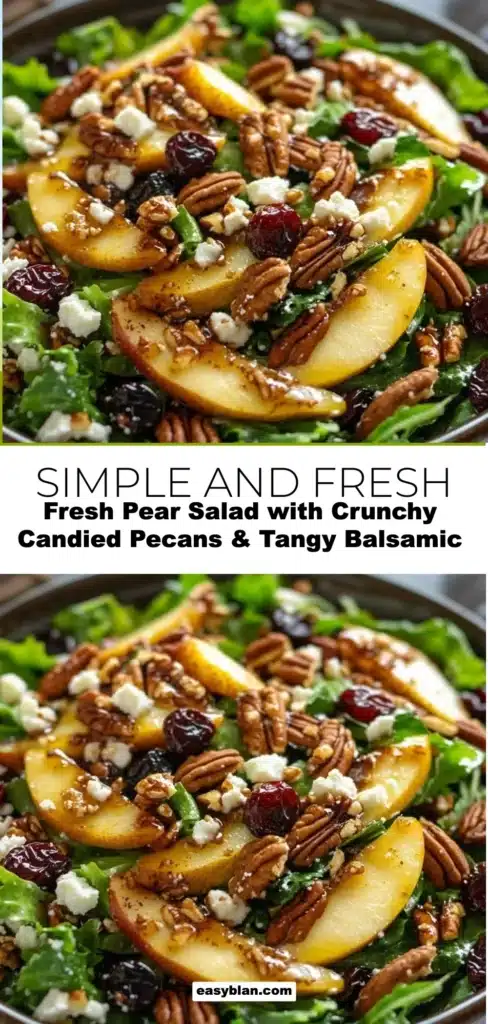 Fresh pear salad with candied pecans and balsamic dressing