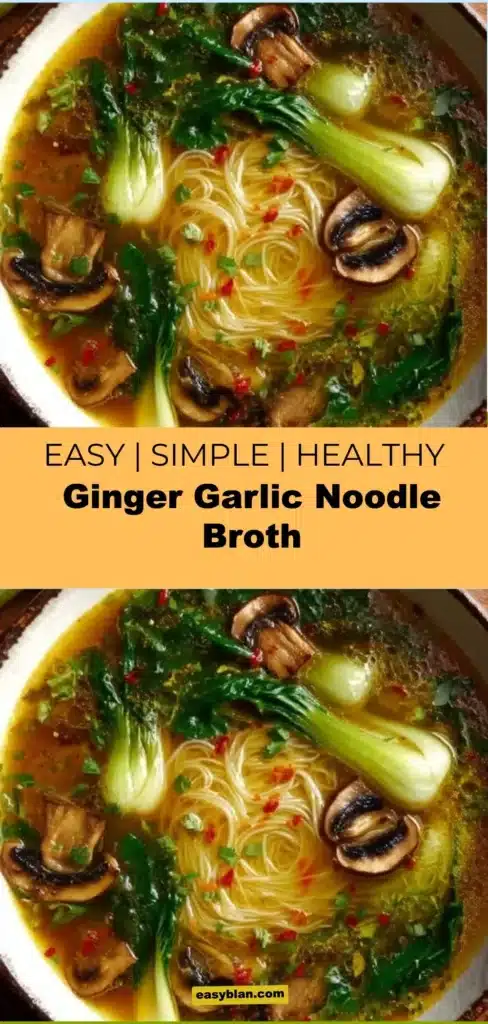 Ginger Garlic Noodle Broth served in a bowl with herbs and noodles