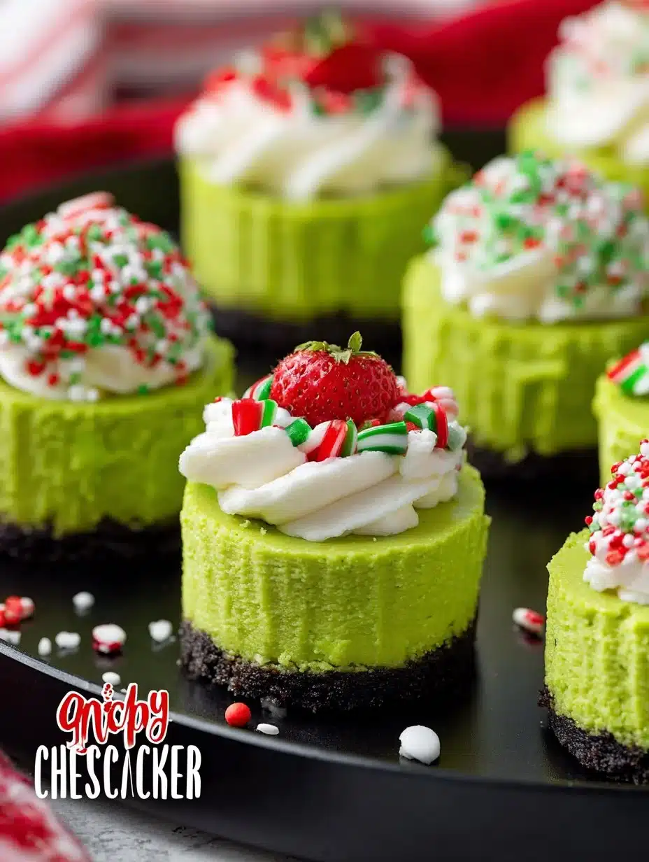 Grinch Mini Cheesecakes 1 Grinch Mini Cheesecakes decorated for Christmas