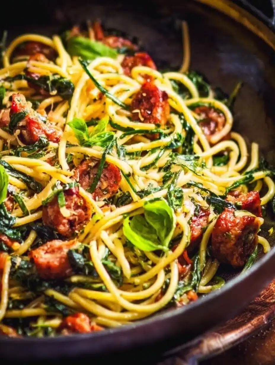 Creamy Tuscan zucchini noodles with sausage in a bowl, showcasing a keto-friendly meal.