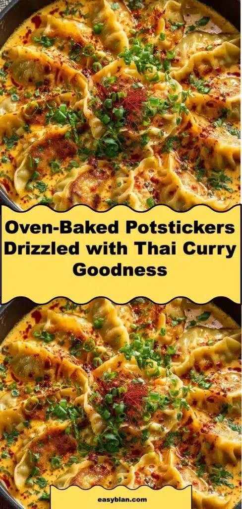 Oven-baked potstickers with Thai curry sauce on a plate