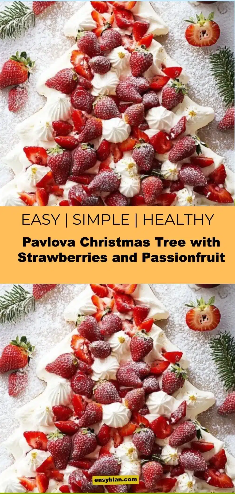 Pavlova Christmas Tree with Strawberries and Passionfruit 1 Pavlova Christmas Tree decorated with strawberries and passionfruit for the holidays