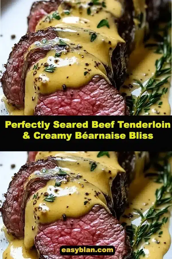 Perfectly seared beef tenderloin topped with creamy Béarnaise sauce