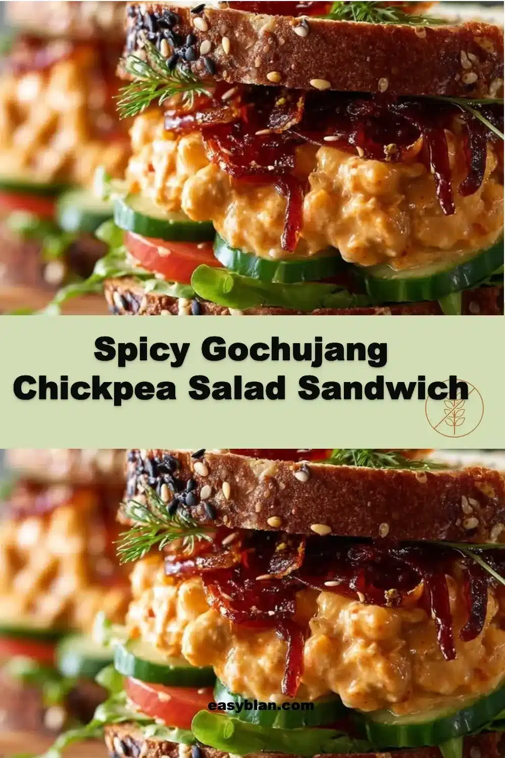 Spicy Gochujang Chickpea Salad Sandwich 1 Spicy gochujang chickpea salad sandwich with fresh vegetables