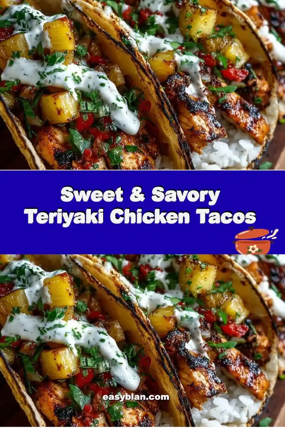Sweet & Savory Teriyaki Chicken Tacos 1 Sweet and savory teriyaki chicken tacos served with fresh toppings