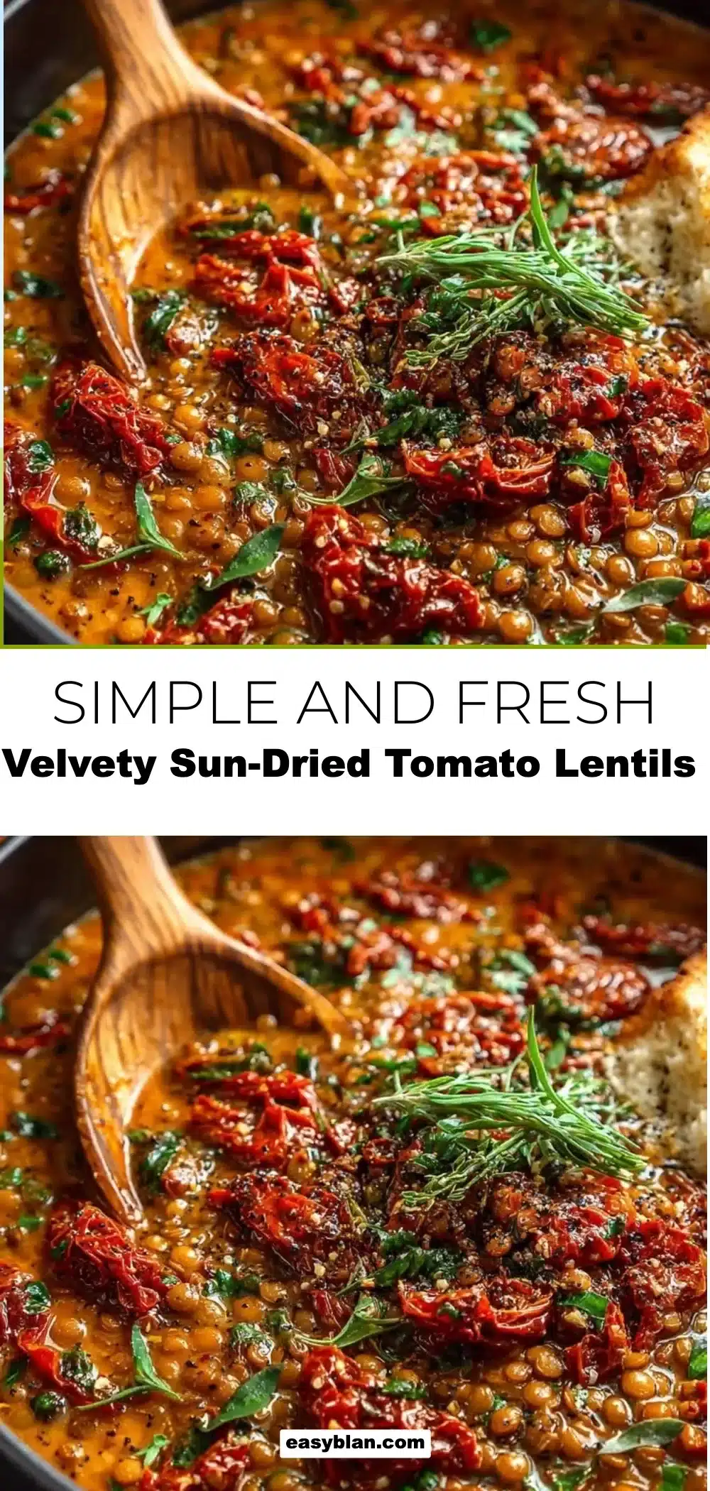 Velvety Sun-Dried Tomato Lentils 1 Dish of velvety sun-dried tomato lentils garnished with fresh herbs