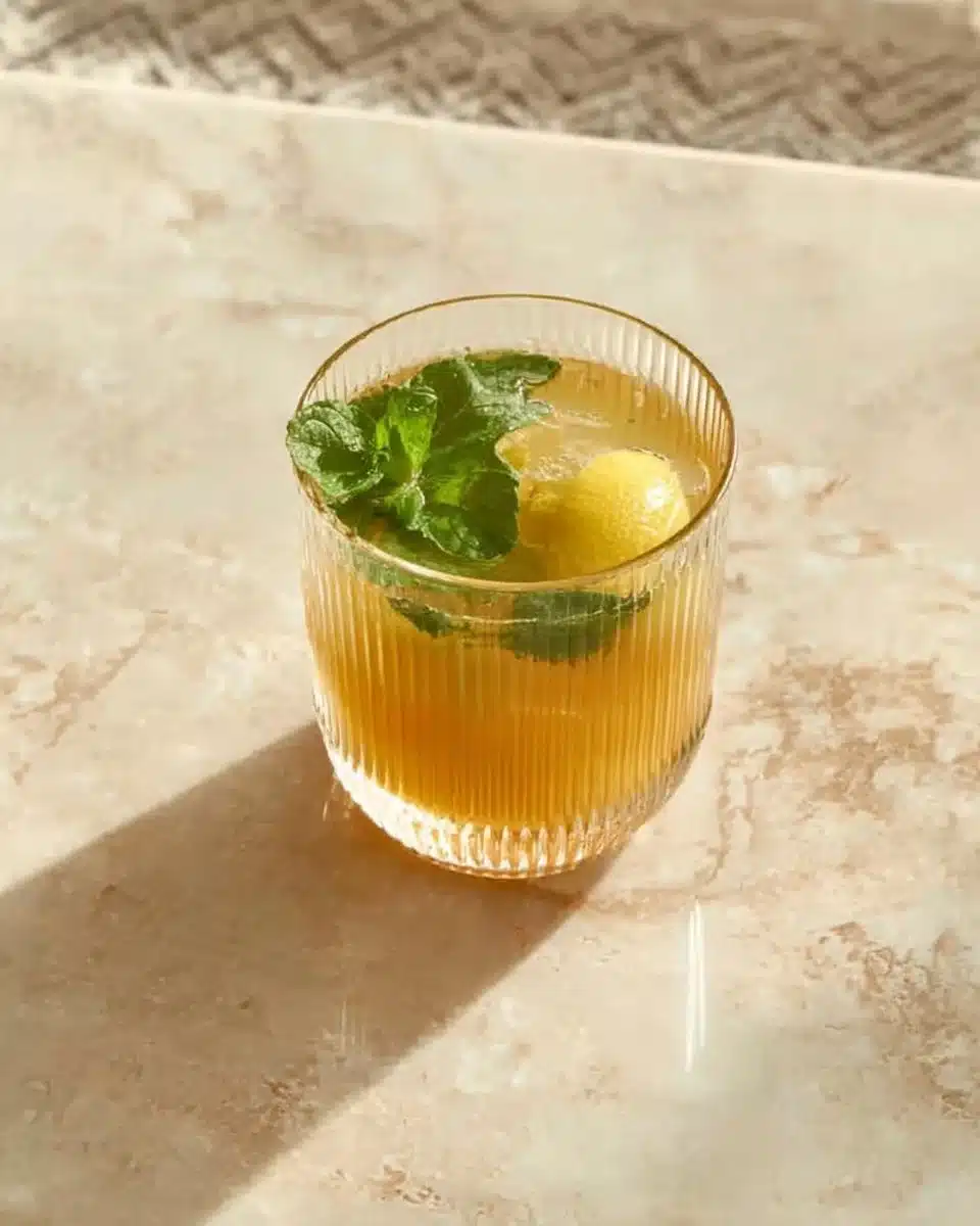 A steaming cup of tea placed on a rustic wooden table.