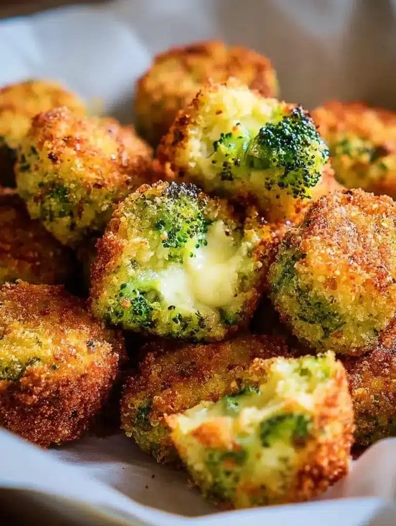 Crispy air fryer broccoli cheddar poppers served on a plate