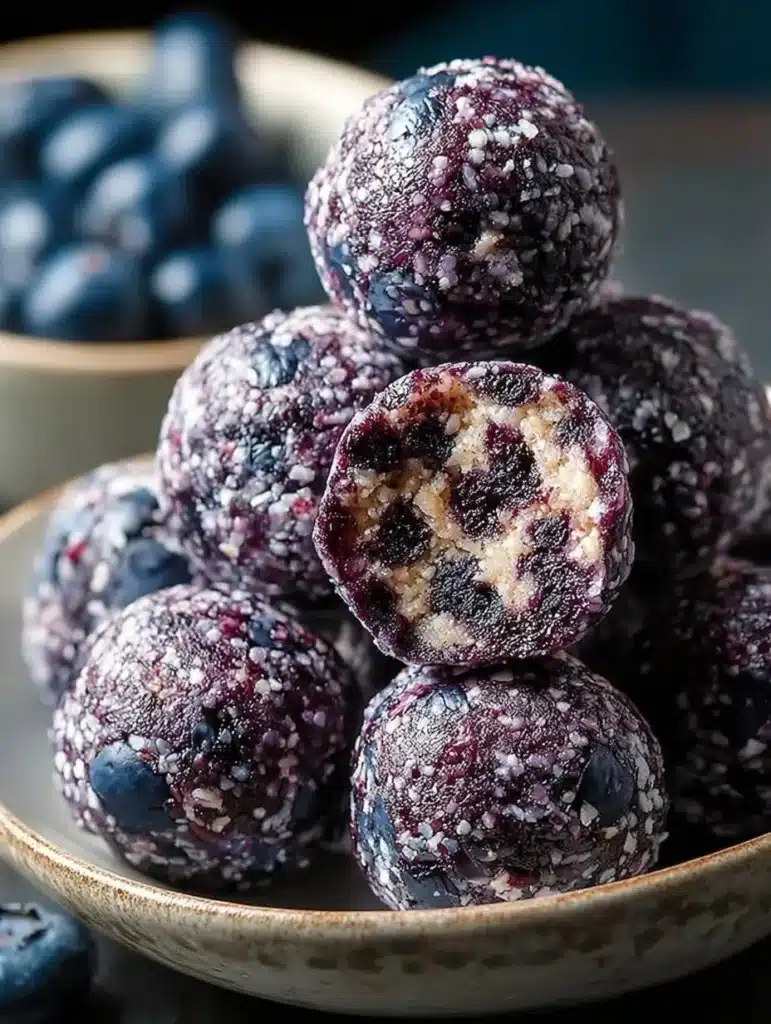 Delicious blueberry protein balls ready for a healthy snack.