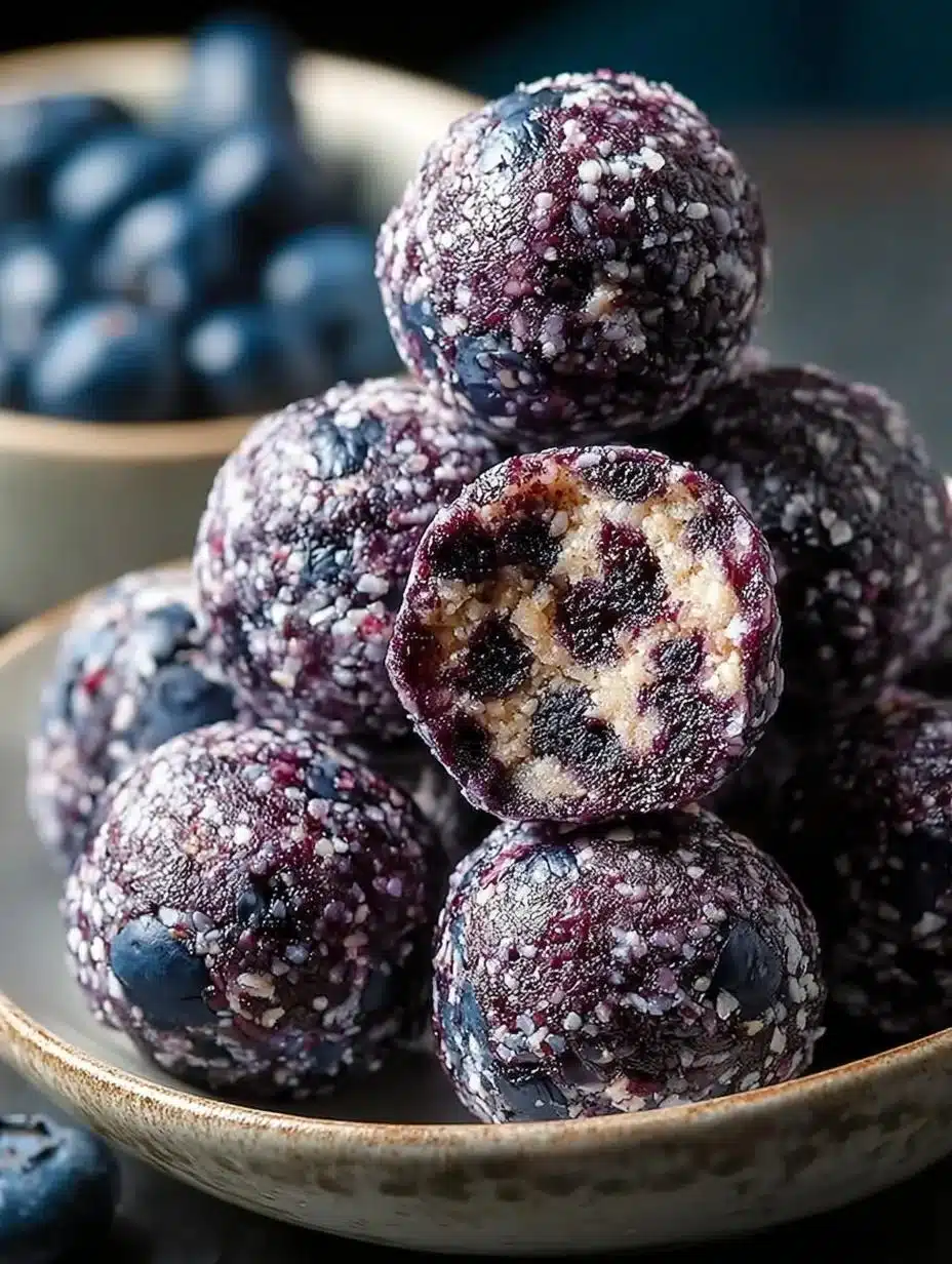 Blueberry Protein Balls Ready 1 Delicious blueberry protein balls ready for a healthy snack.