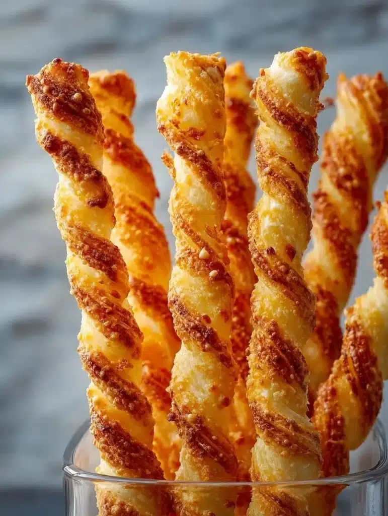 Golden, crispy cheese straws served as a tasty snack or appetizer