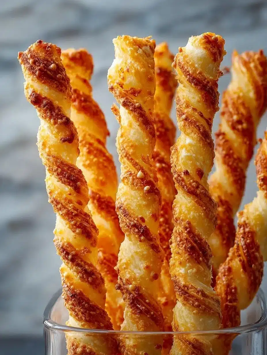 Golden, crispy cheese straws served as a tasty snack or appetizer