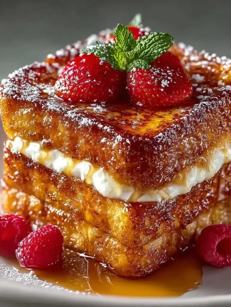 Delicious creme brulee French toast topped with caramelized sugar crust