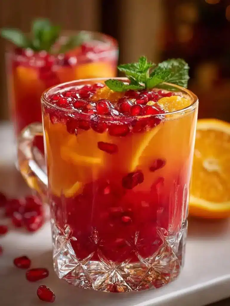 Refreshing Christmas punch served in a festive glass with decorations.