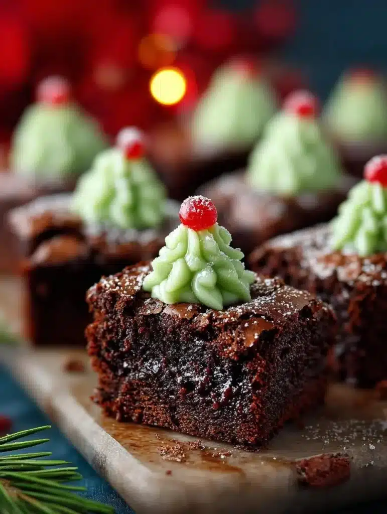Festive Christmas Tree Brownie decorated for the holidays