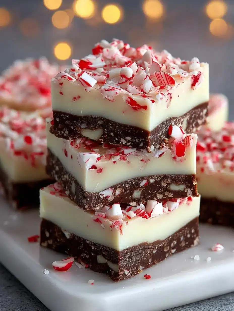 Delicious homemade peppermint bark fudge with crushed candy canes