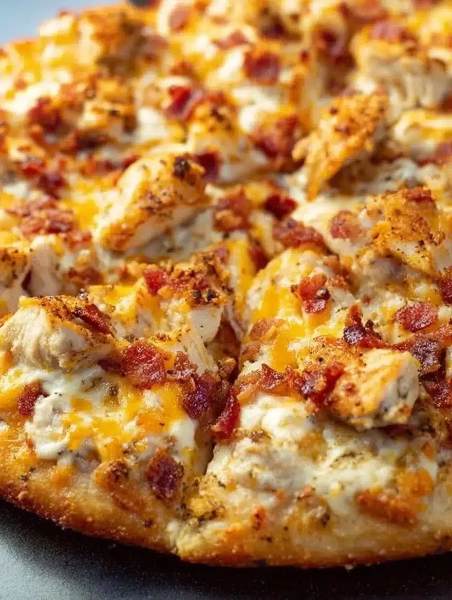 Keto Chicken Bacon Ranch Pizza Delight 1 Keto Chicken Bacon Ranch Pizza fresh out of the oven with toppings