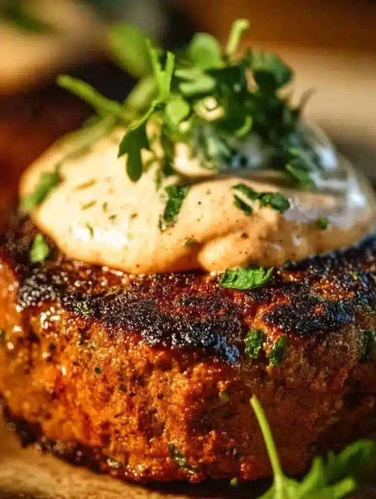 Keto Feta Burgers with Tomato Cream recipe plated with fresh ingredients