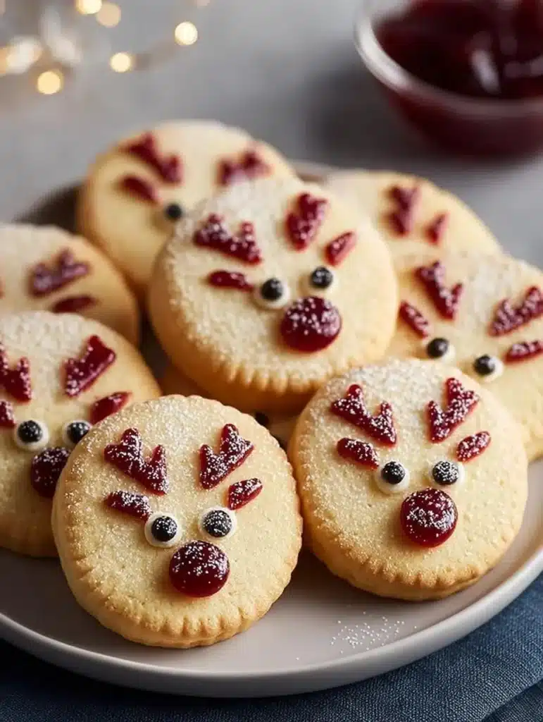 Festive Reindeer Cookies with Jam, perfect for holiday celebrations