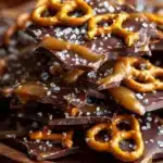 Delicious salted caramel pretzel bark with a sweet and salty flavor combination.