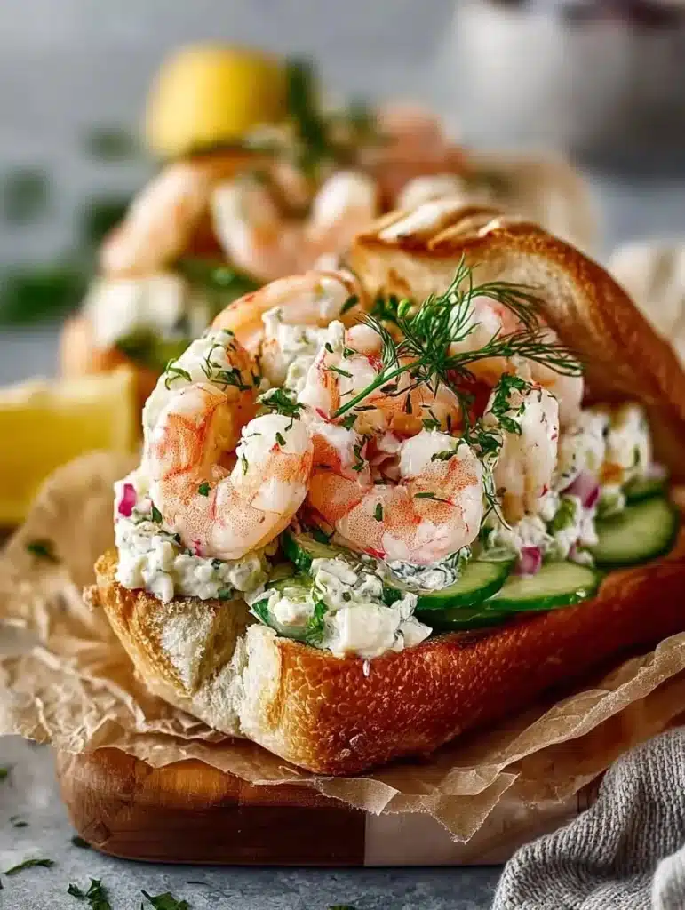 Shrimp salad sandwich with vibrant ingredients and fresh flavors