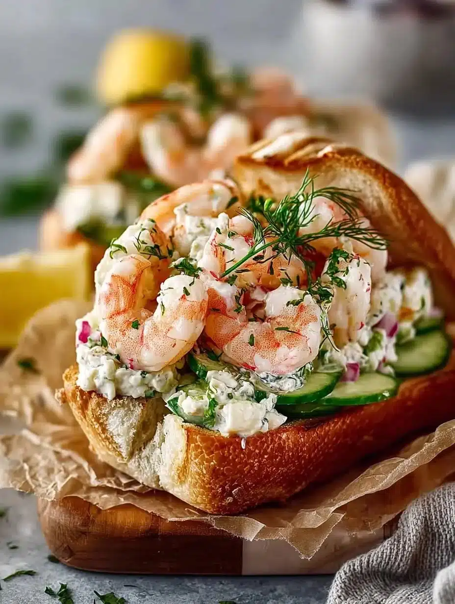 Shrimp salad sandwich with vibrant ingredients and fresh flavors