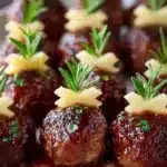 Sweet Grape Jelly Meatball Skewers