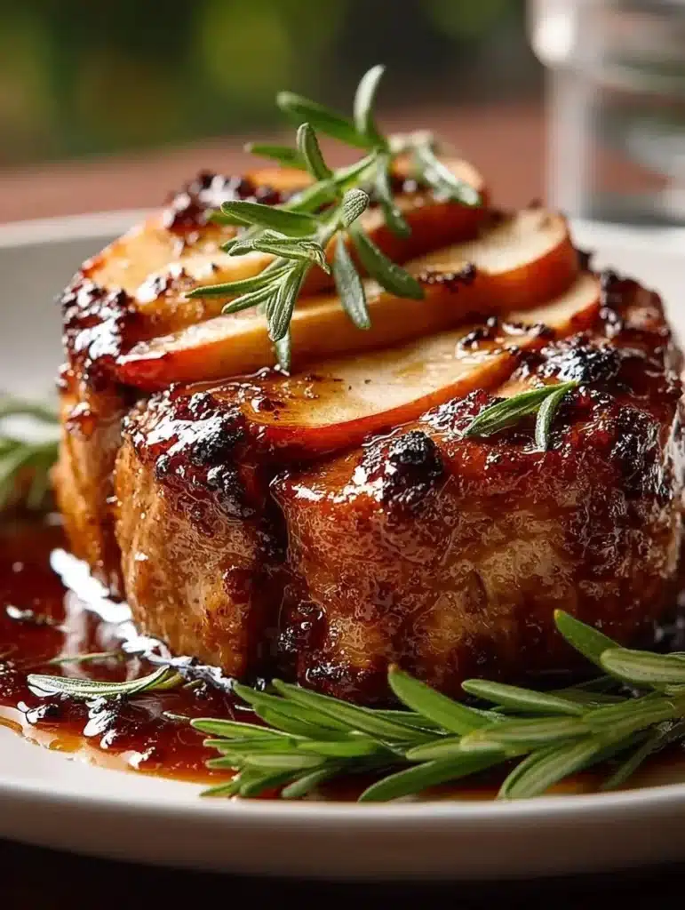 Slow cooker apple butter glazed pork tenderloin ready to serve.