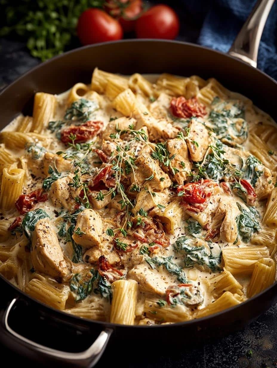Delicious Creamy Tuscan Chicken Pasta Recipe for Dinner - Creamy Tuscan Chicken Pasta - main visual representation